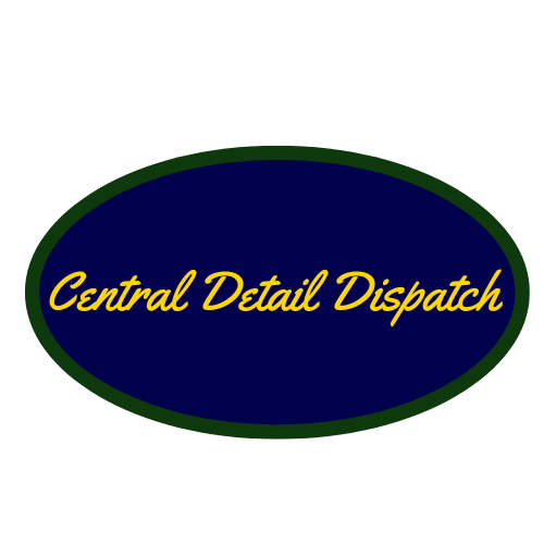 Oval logo with 'Central Detail Dispatch' text on a blue background performing the connection of mobile auto detailing in san antonio with qulified clients

